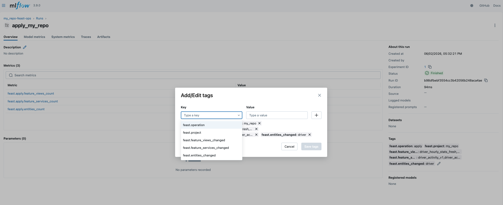 Operations audit trail in MLflow